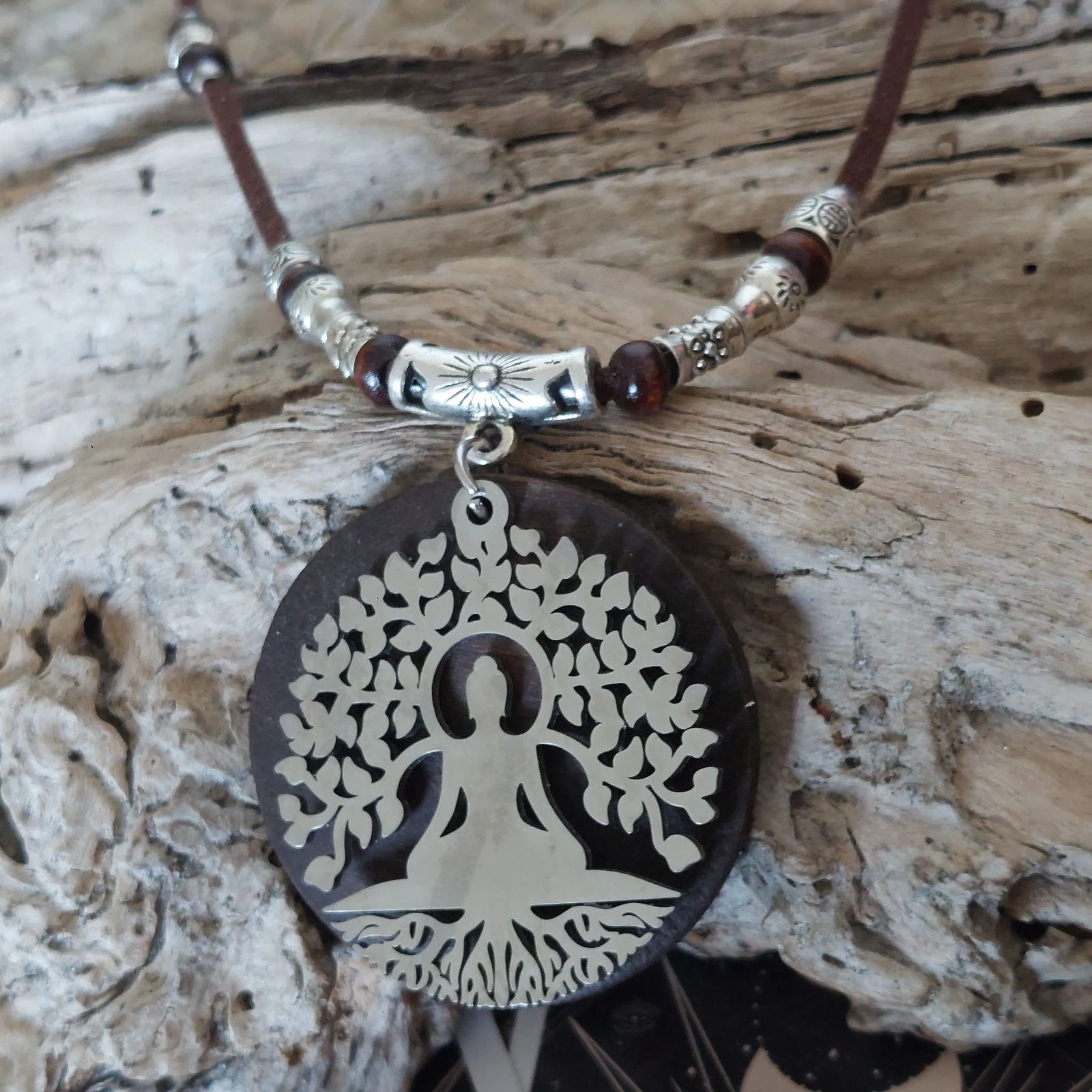 Bohemien boeddhistisch mediteerketting boom des levens, chocoladehout, meerlagige parelketting – photo 4